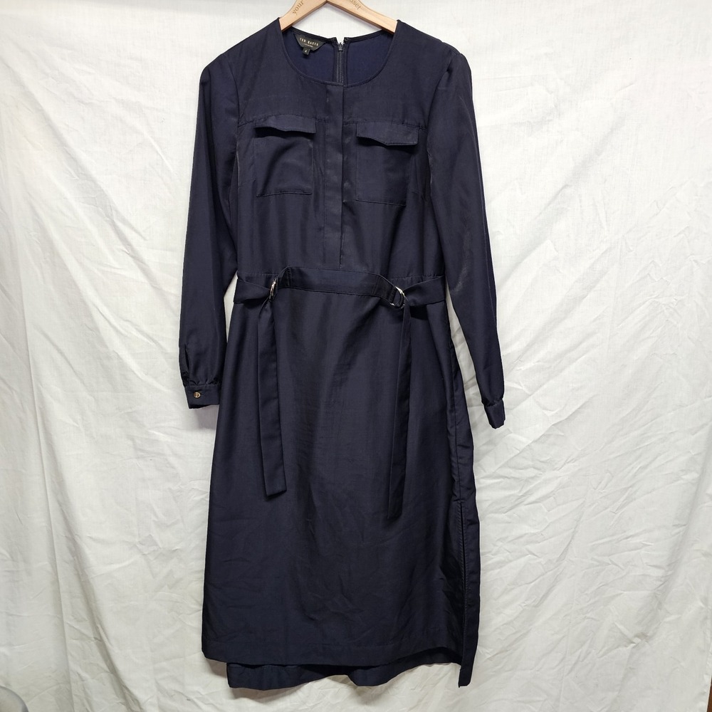 Ted Baker Dress Size 4 Long Sleeve Navy Blue Utility Aminna Womens